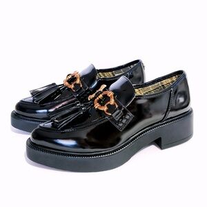 Circus by Sam Edelman Black Loafers with Gold Accents